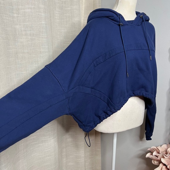 Adidas x Ivy Park Cropped Hoodie Sweatshirt Workout Blue Women's Size Medium - Picture 6 of 10